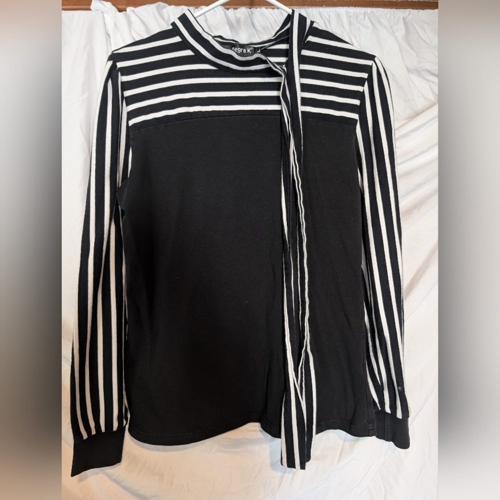 Allegra K Monochrome Striped Top